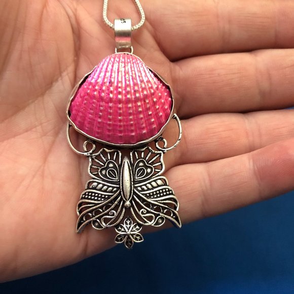 Handmade Butterfly- Natural Shell 925 Stamped Sterling Silver Plated Necklace - Picture 1 of 1
